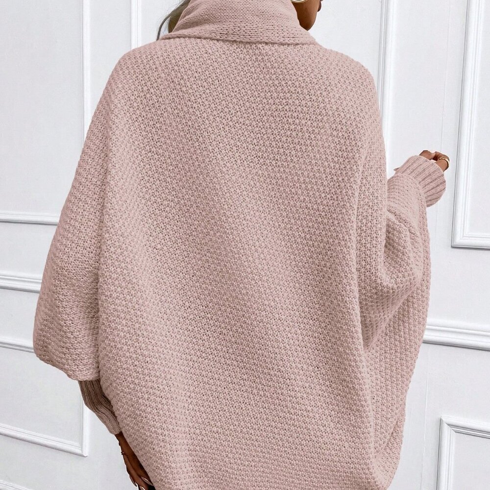 Pink Casual Women's Solid Color Batwing Sleeve Long Sleeve Cardigan - Picture 2 of 4